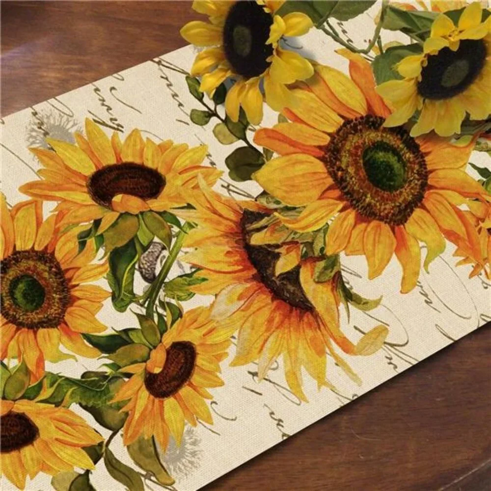 Fall Sunflowers Table Runner 13x72” -Vintage Floral Farmhouse Decor for Kitchen‎